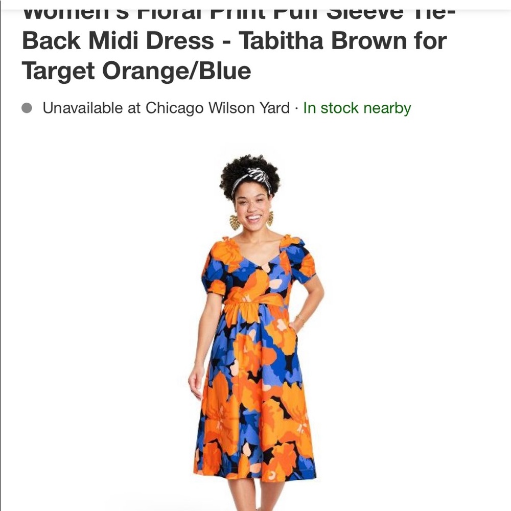 Women's Floral Print Puff Sleeve Tie-Back Midi Dress - Tabitha Brown for Target